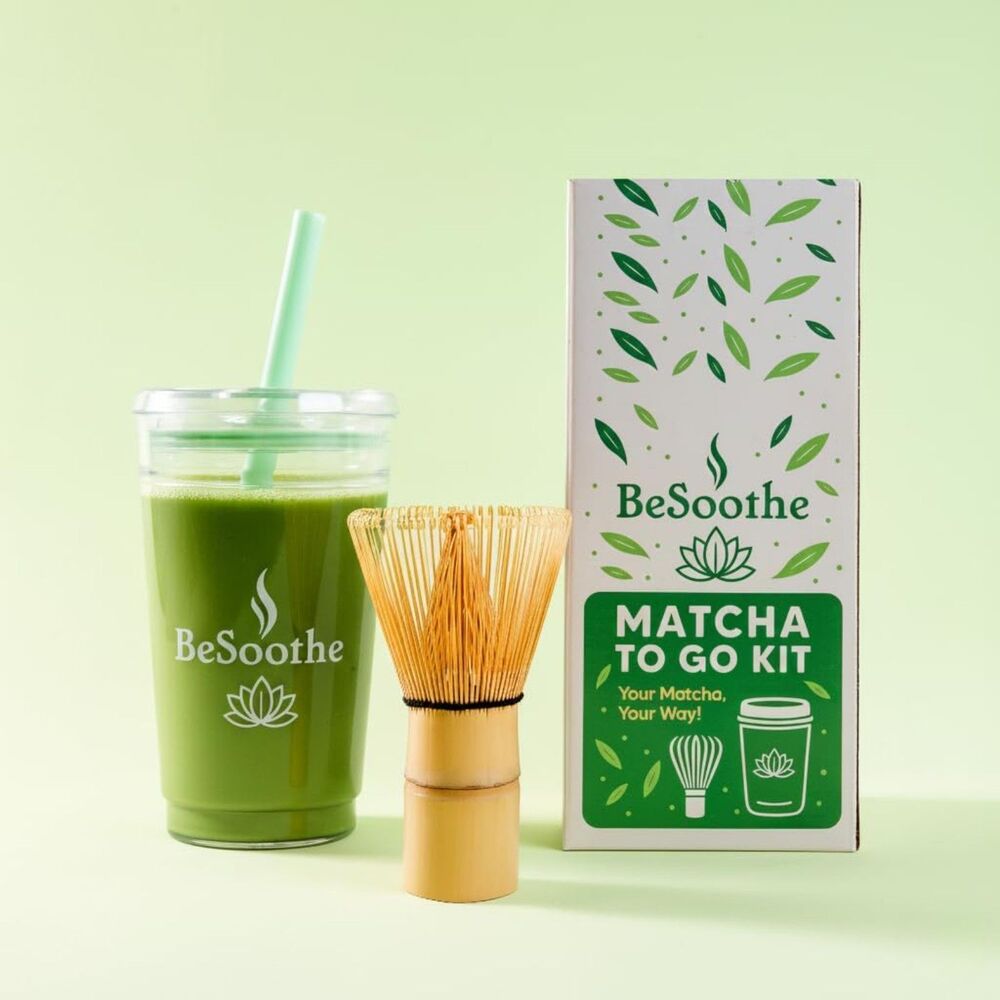 Matcha Whisk Set Bamboo Whisk Tritan Travel Cup Lid Straw Iced Coffee Tea Gift